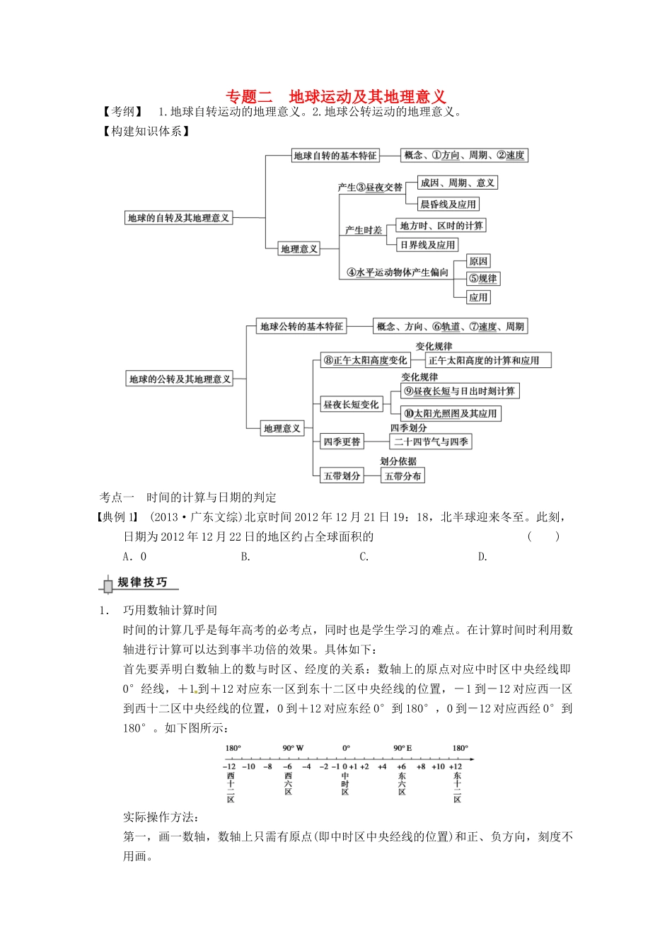 高考地理 专题二 地球运动及其地理意义学案-人教版高三全册地理学案_第1页