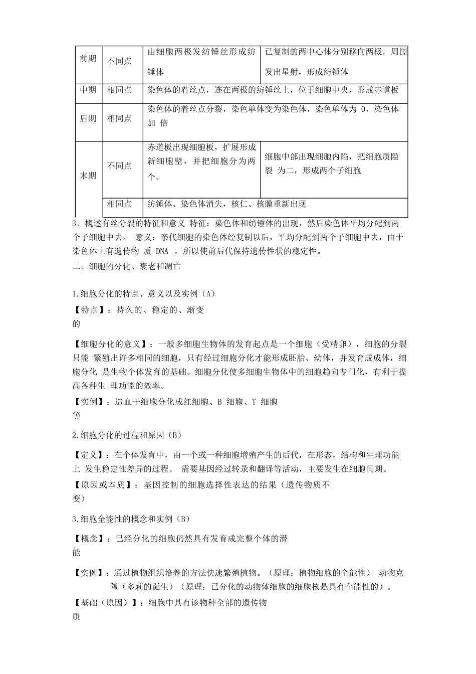 高中生物学业水平测试复习 第6讲 细胞的生命历程学案-人教版高二全册生物学案_第3页