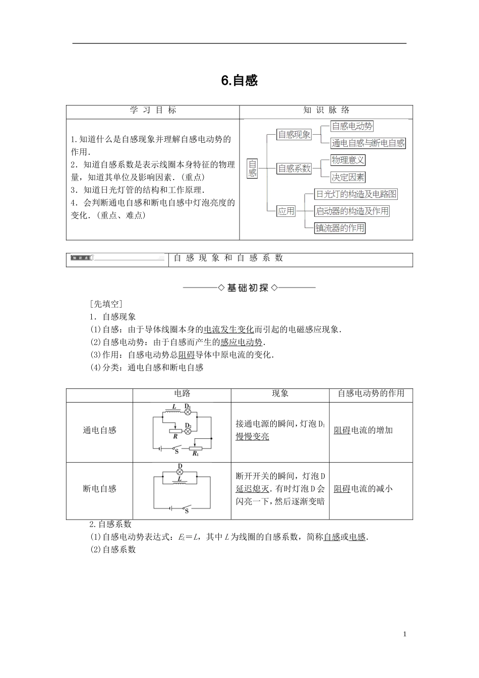 高中物理 第1章 电磁感应 6 自感教师用书 教科版选修3-2-教科版高二选修3-2物理学案_第1页