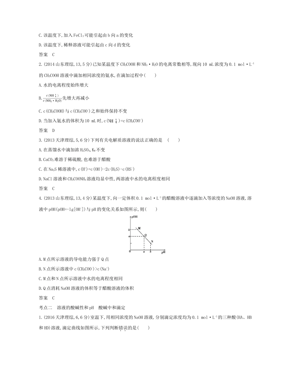 （A版）高考化学总复习 专题十 水的电离和溶液的酸碱性学案-人教版高三全册化学学案_第2页