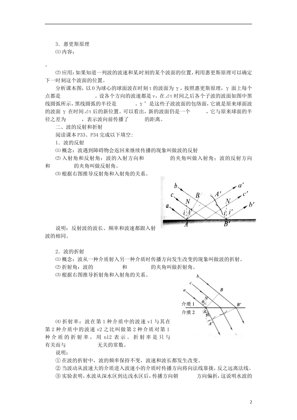 高中物理 12.6 惠更斯原理学案 新人教版选修3-4_第2页