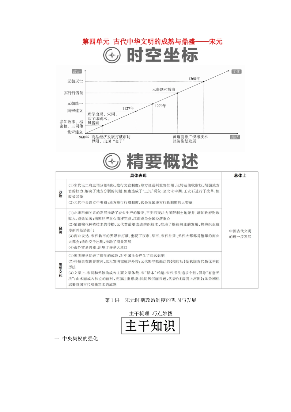 （通史版）高考历史一轮复习 第一部分 第四单元 古代中华文明的成熟与鼎盛——宋元 第1讲 宋元时期政治制度的巩固与发展学案（含解析）人民版-人民版高三全册历史学案_第1页