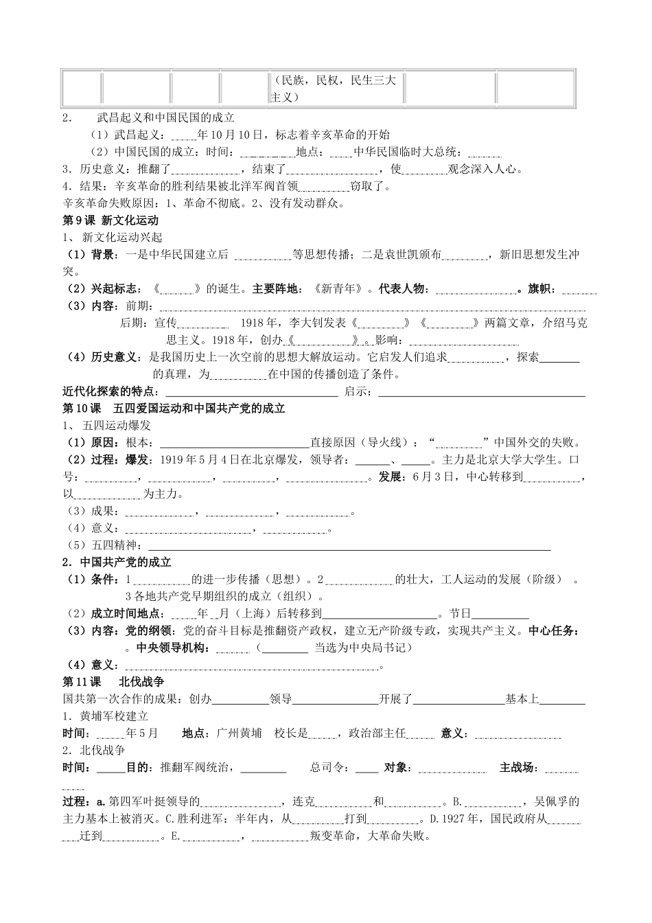 （水滴系列）八年级历史上册 全一册复习学案 新人教版-新人教版初中八年级上册历史学案_第3页