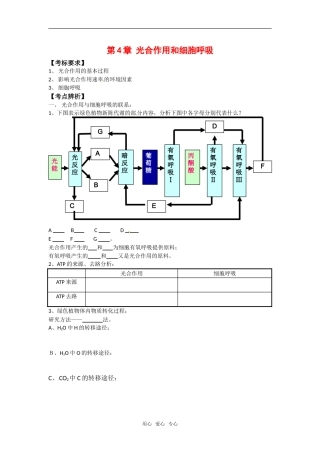 高中生物： 第4章 光合作用和细胞呼吸（学案）苏教版必修1