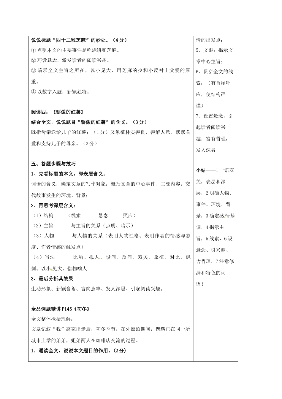 内蒙古鄂尔多斯市中考语文 记叙文专题复习五 探求文题含义 品味标题妙处学案-人教版初中九年级全册语文学案_第2页