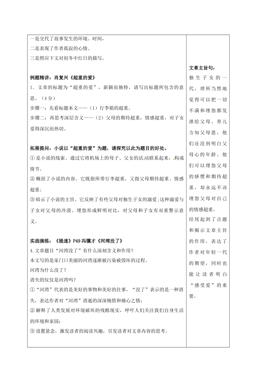 内蒙古鄂尔多斯市中考语文 记叙文专题复习五 探求文题含义 品味标题妙处学案-人教版初中九年级全册语文学案_第3页