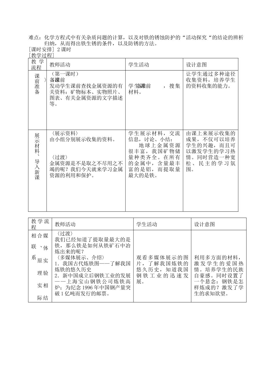 2013-2014学年九年级化学下册 第八单元 金属和金属材料 课题3 金属资源的利用和保护教案1 新人教版_第2页