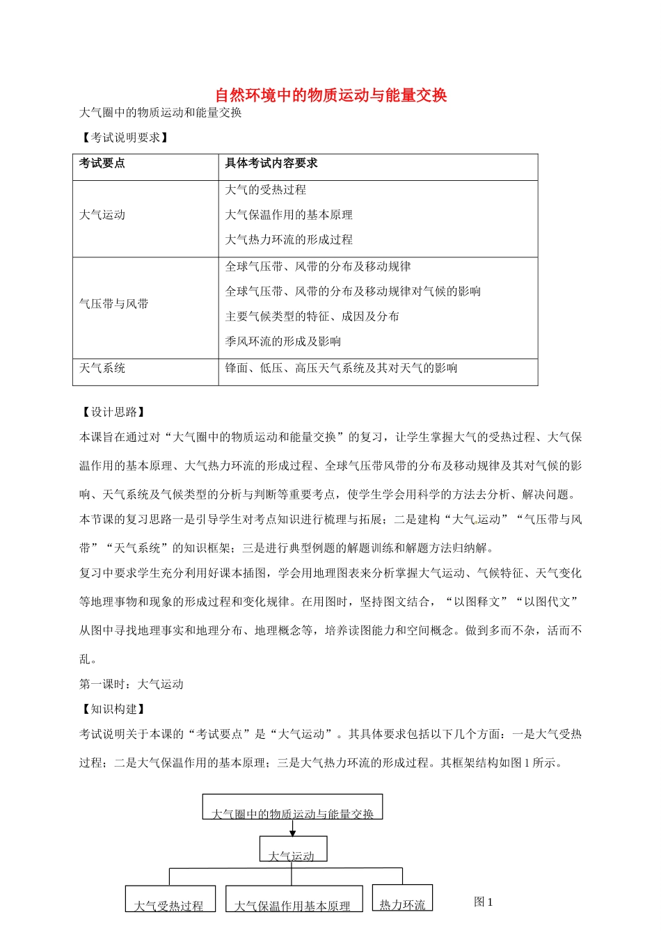 高考地理 专题三 大气圈中的物质运动和能量交换（第1课时）导学案-人教版高三全册地理学案_第1页