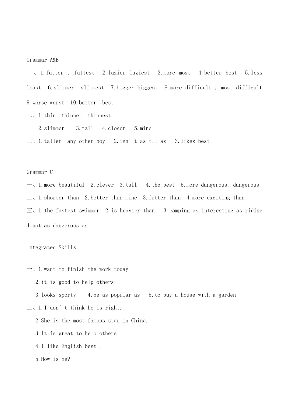 八年级英语Unit1 导学案达标检测 答案牛津版_第2页