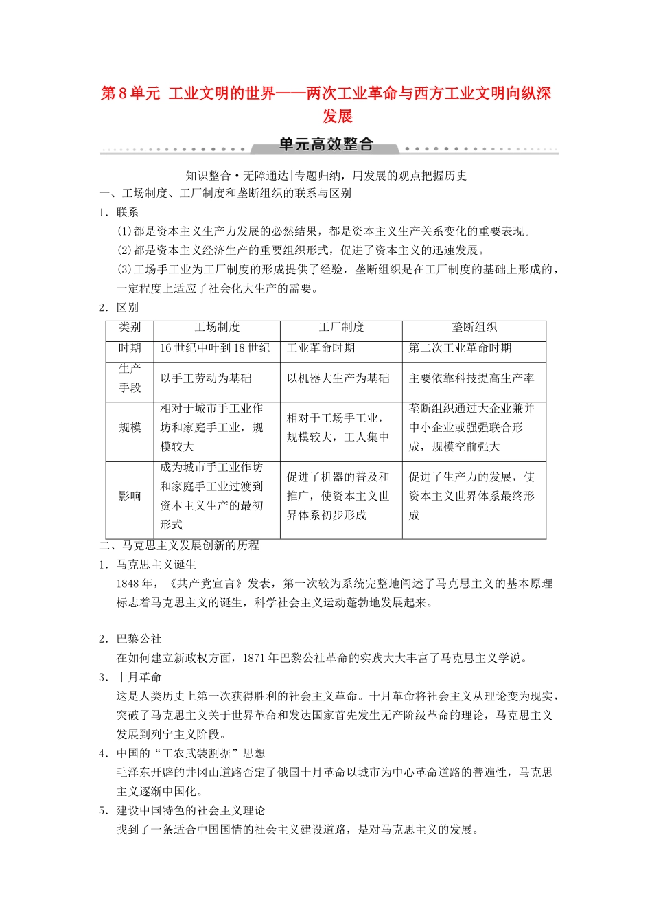 （通史版通用）高考历史一轮总复习 第3部分 世界古代近代史 第8单元 工业文明的世界——两次工业革命与西方工业文明向纵深发展单元高效整合学案-人教版高三全册历史学案_第1页