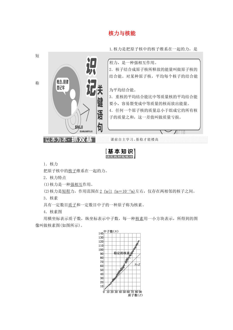 高中物理 第4章 第1节 核力与核能学案 鲁科版选修3-5-鲁科版高中选修3-5物理学案_第1页
