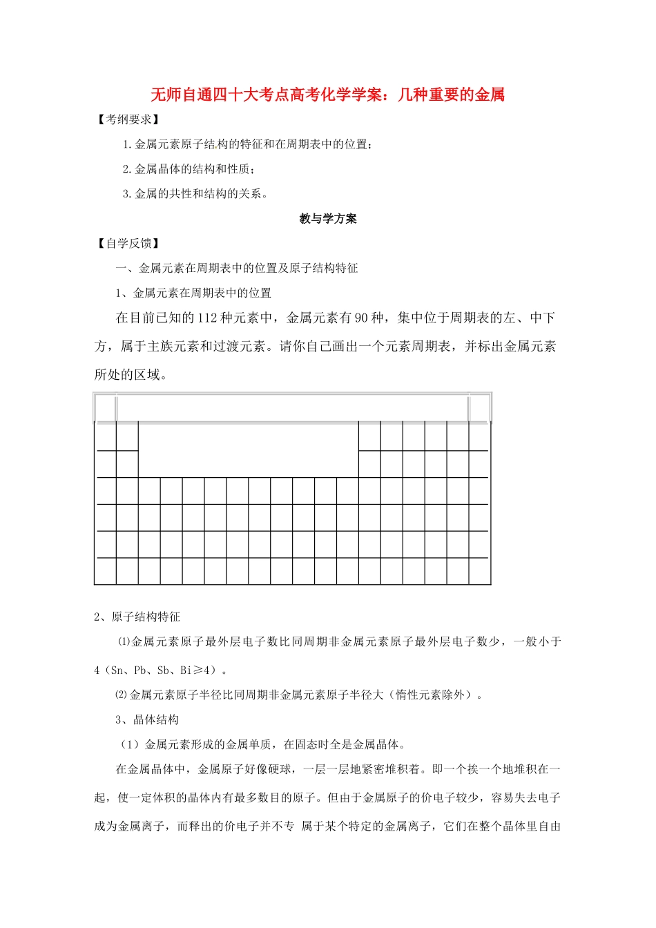 【无师自通】高考化学 几种重要的金属四十大考点学案_第1页