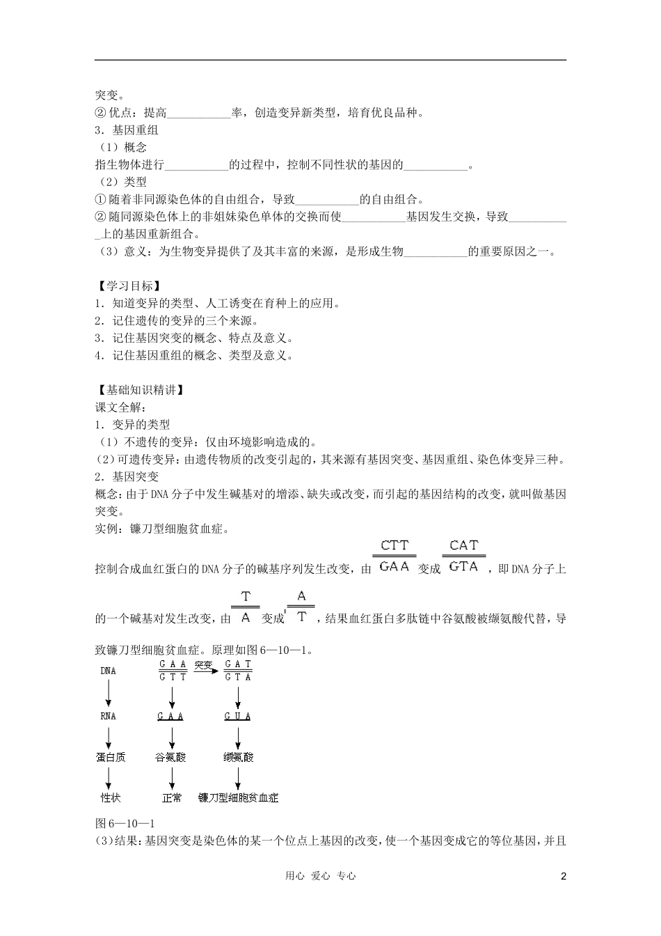 高中生物 第6章 基因突变和基因重组全套导学案 新人教版必修1_第2页