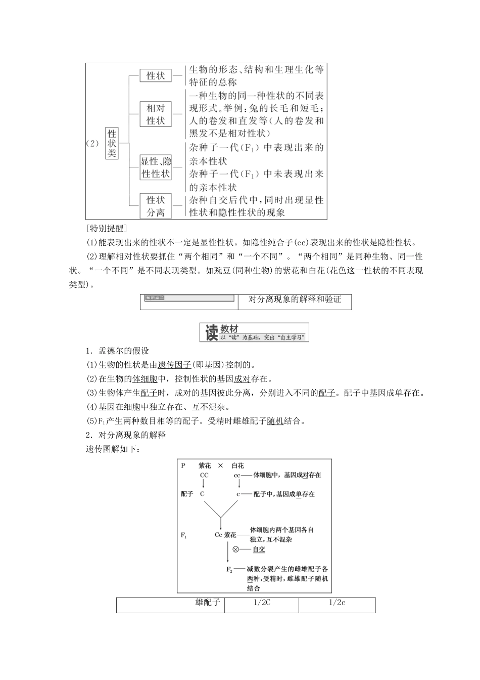 高中生物 第一章 孟德尔定律 第一节 分离定律学案 浙科版必修2-浙科版高一必修2生物学案_第3页