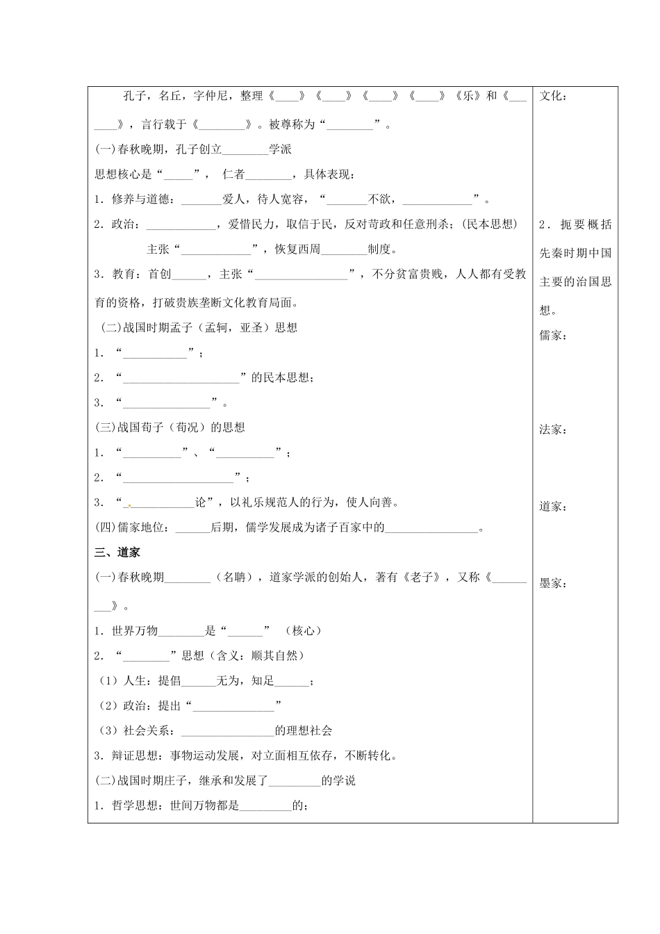 （秋季版）七年级历史上册 2.10《战国时期的百家争鸣》导学案 川教版-川教版初中七年级上册历史学案_第2页