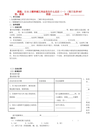 江苏省无锡市蠡园中学九年级化学《酸和碱之间会发生什么反应》学案2