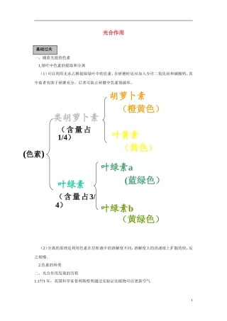 高中生物《光合作用》学案1 浙教版必修1