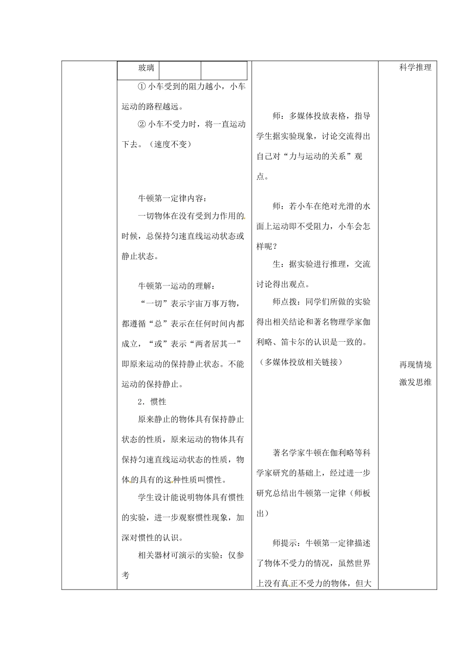 2014年春八年级物理下册 9.2 牛顿第一定律教案二 苏科版_第3页