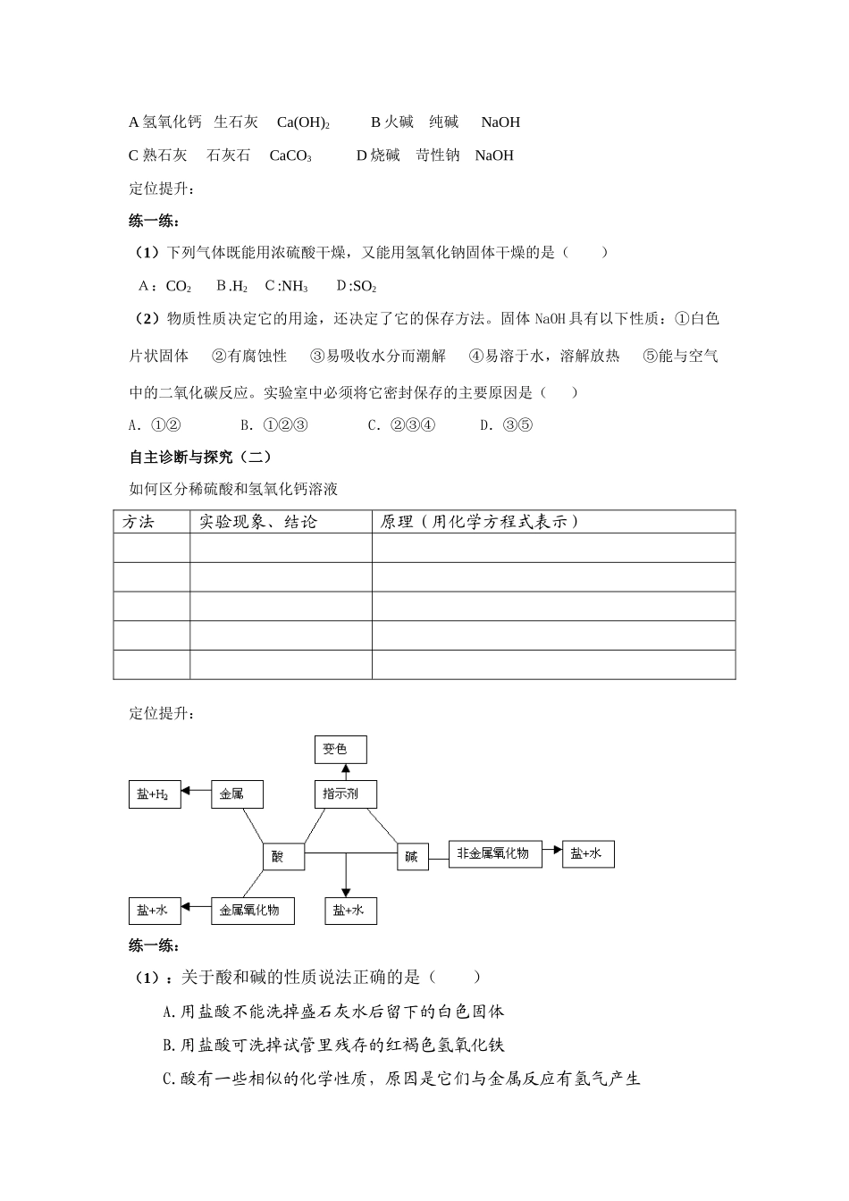 九年级化学 第十单元  酸和碱单元复习学案 新人教版_第2页