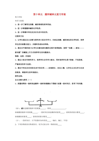 九年级化学 第十单元  酸和碱单元复习学案 新人教版