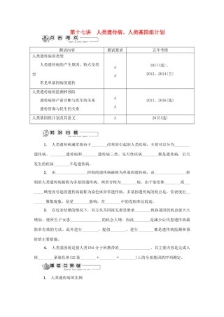 高中生物 第十七讲 人类遗传病、人类基因组计划学案 苏教版必修2-苏教版高二必修2生物学案
