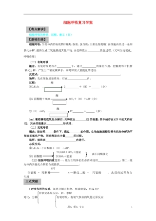 高中生物《细胞呼吸》学案3 浙教版必修1