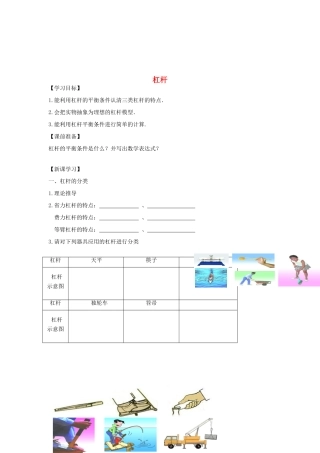 江苏省丹阳市三中八年级物理下册 杠杆学案4（无答案） 新人教版