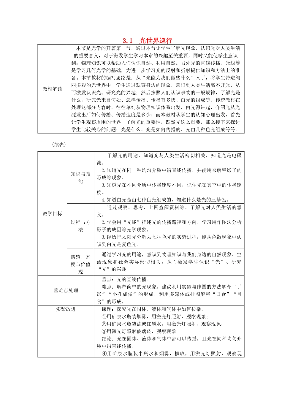 八年级物理上册 3.1光世界巡行导学设计 （新版）粤教沪版-（新版）粤教沪版初中八年级上册物理学案_第1页