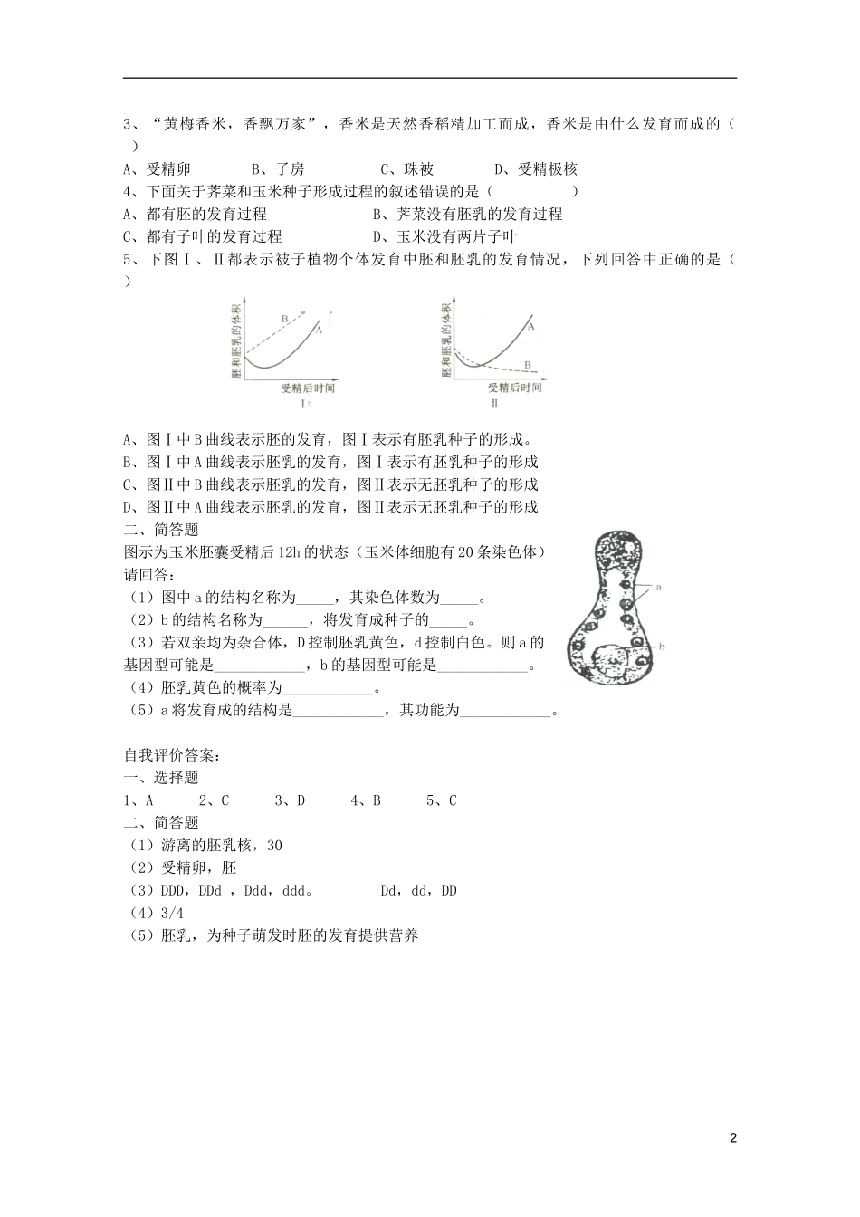 高中生物第一册 第五章第二节被子植物的个体发育学案 必修_第2页