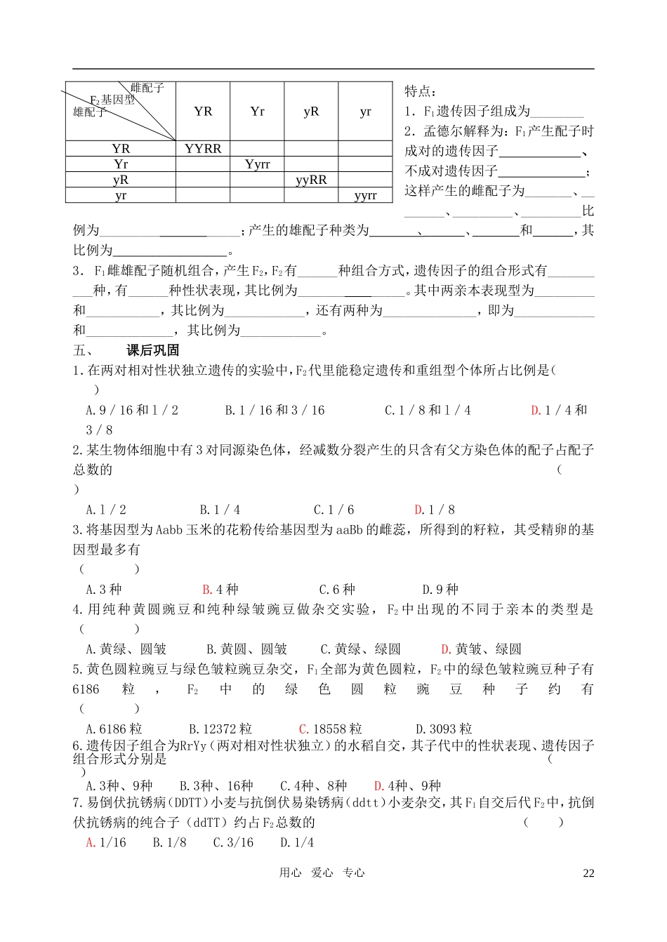 高中生物 第二节基因的自由组合定律学案 苏教版必修2_第2页