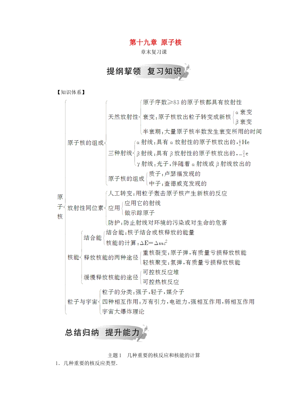 高中物理 第十九章 原子核章末复习课学案 新人教版选修3-5-新人教版高二选修3-5物理学案_第1页