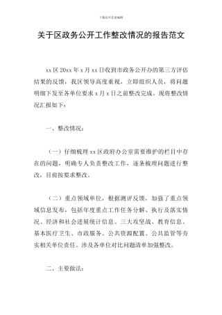关于区政务公开工作整改情况的报告范文