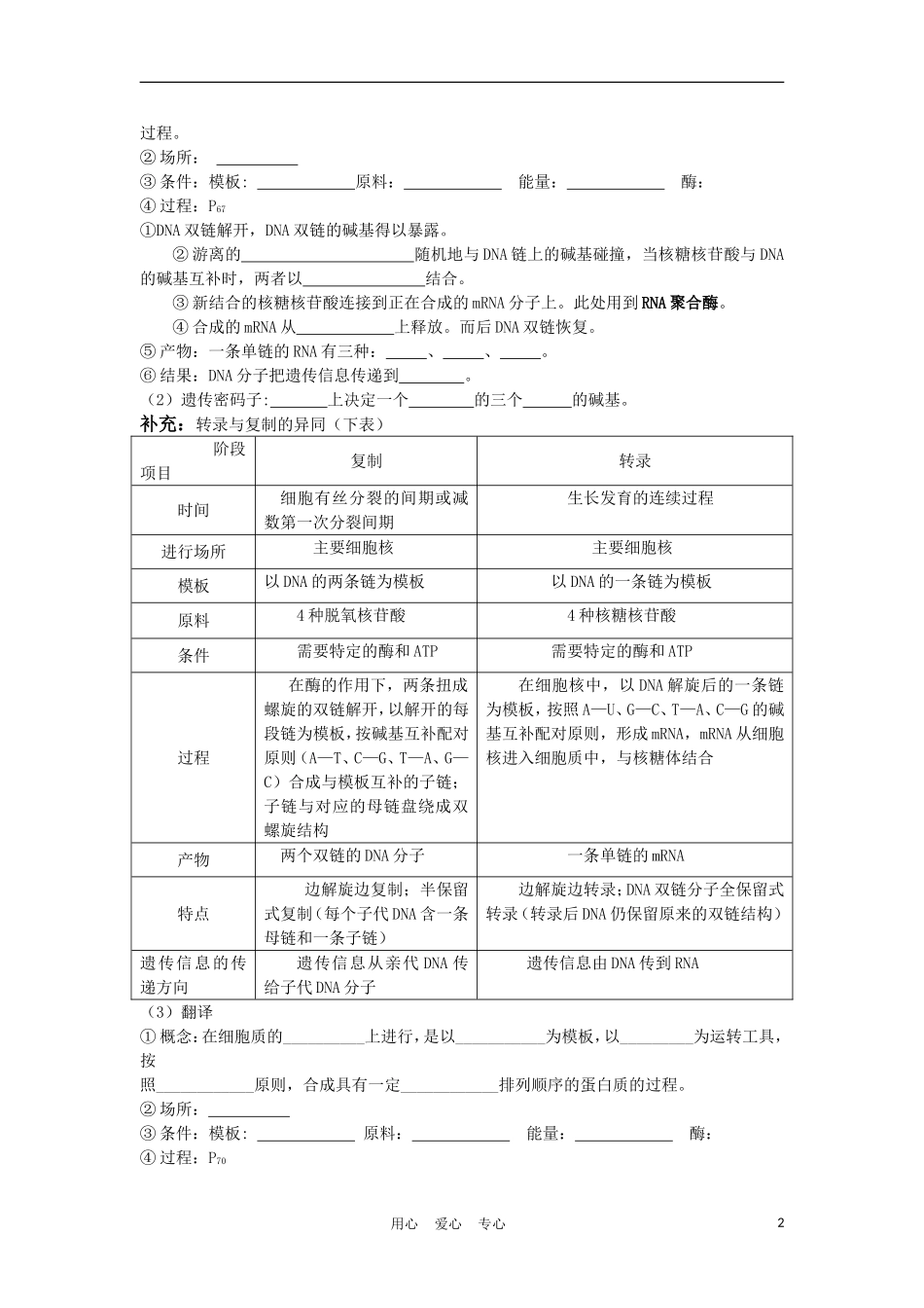 高中生物《基因控制蛋白质的合成》学案2 苏教版必修2_第2页