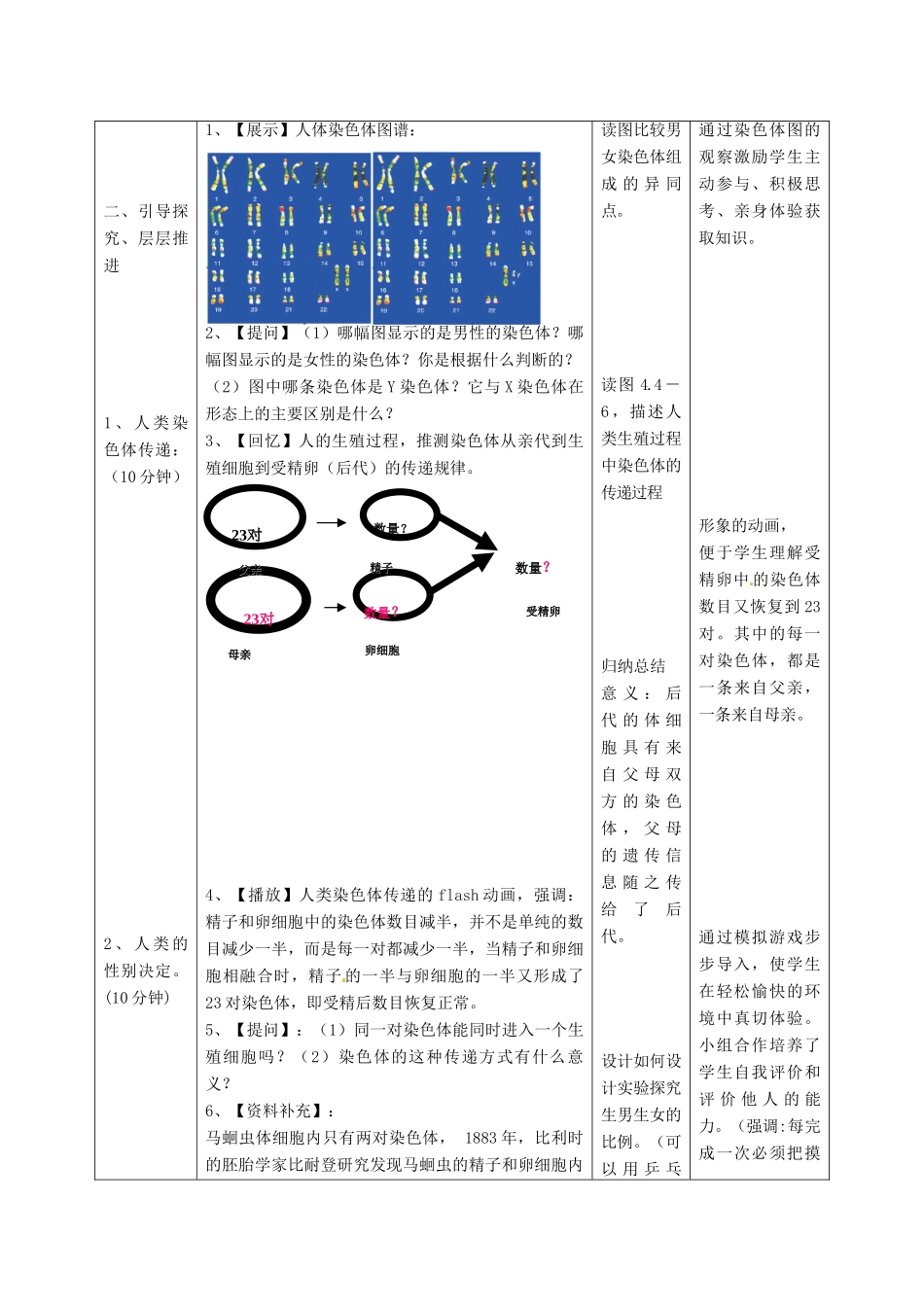 2014年秋八年级生物上册 第4单元 第4章 第3节 人类染色体与性别决定教案1 （新版）济南版_第3页