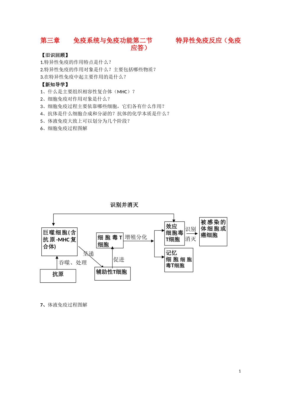 高中生物《特异性反应（免疫应答）》学案1 中图版选修3_第1页