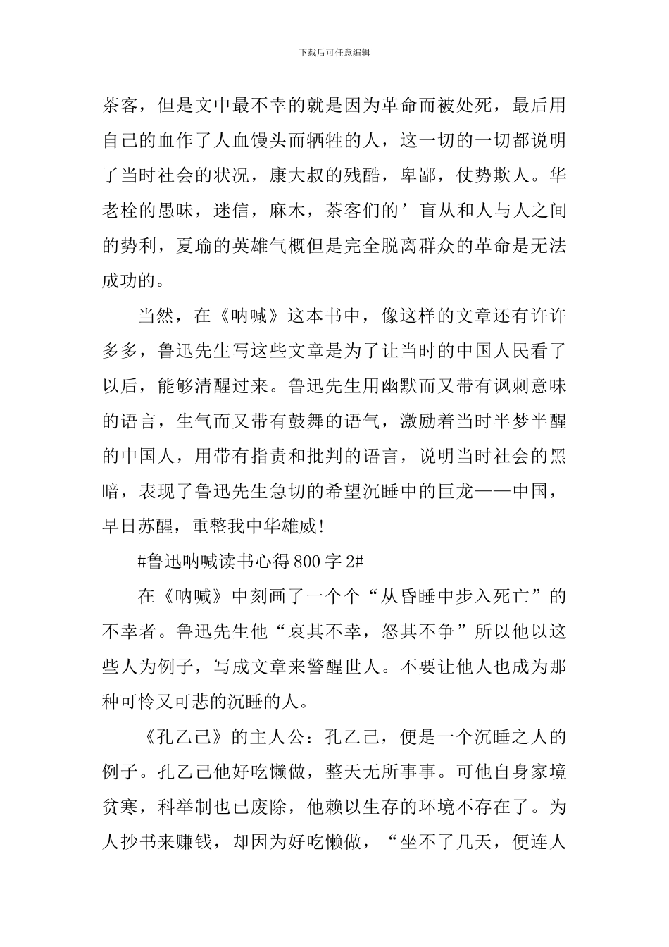 鲁迅呐喊读书个人心得体会800字_第2页