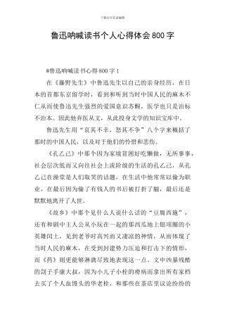 鲁迅呐喊读书个人心得体会800字