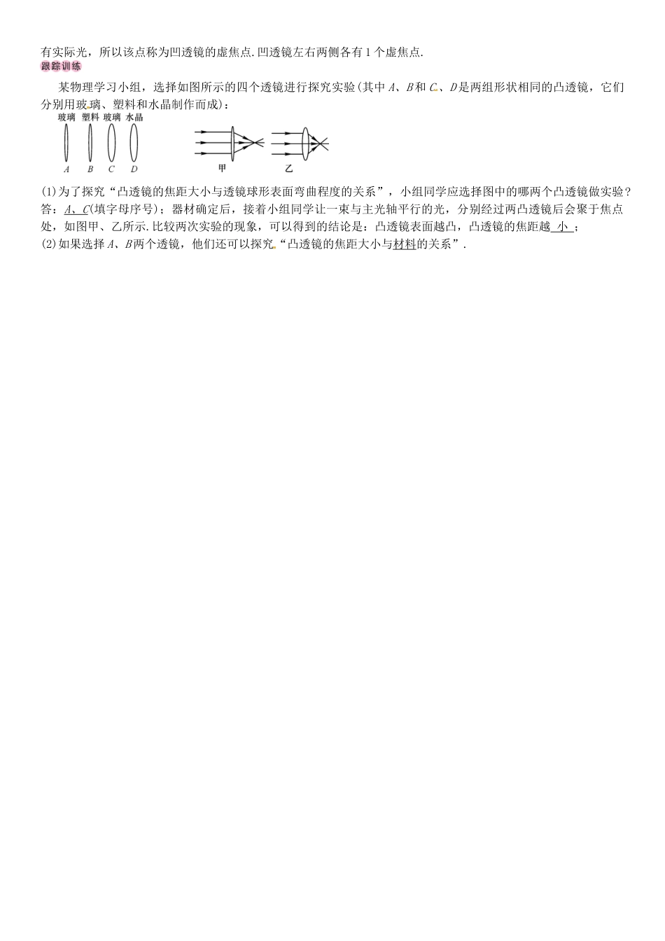 秋八年级物理上册 第五章 透镜及其应用 第1节 透镜学案 （新版）新人教版-（新版）新人教版初中八年级上册物理学案_第3页
