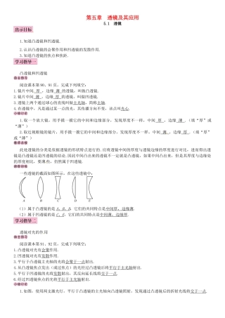 秋八年级物理上册 第五章 透镜及其应用 第1节 透镜学案 （新版）新人教版-（新版）新人教版初中八年级上册物理学案