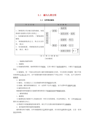 高中物理 第5章 磁场与回旋加速器 5.1 磁与人类文明 5.2 怎样描述磁场学案 沪科版选修3-1-沪科版高二选修3-1物理学案