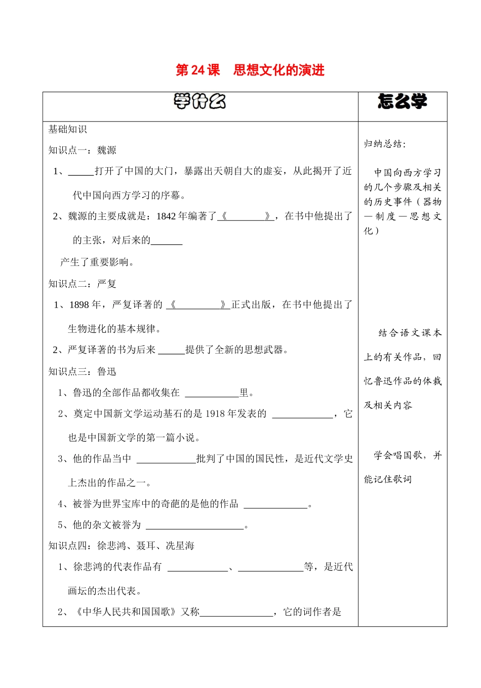 八年级历史上册第24课思想文化的演进导学案华师大版_第1页