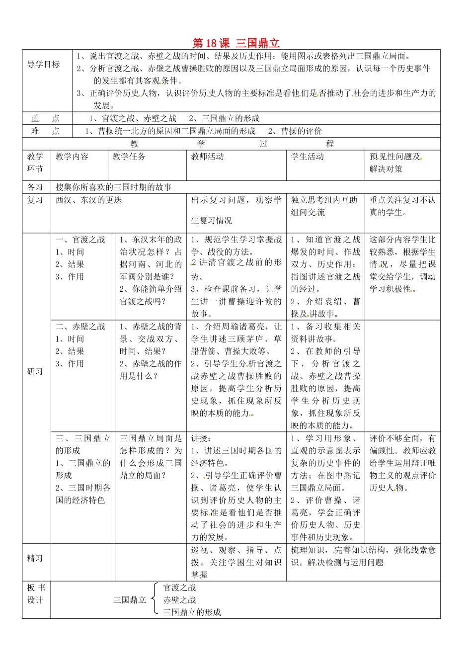 吉林省通化市外国语中学七年级历史上册 第18课 三国鼎立导学案 新人教版_第1页