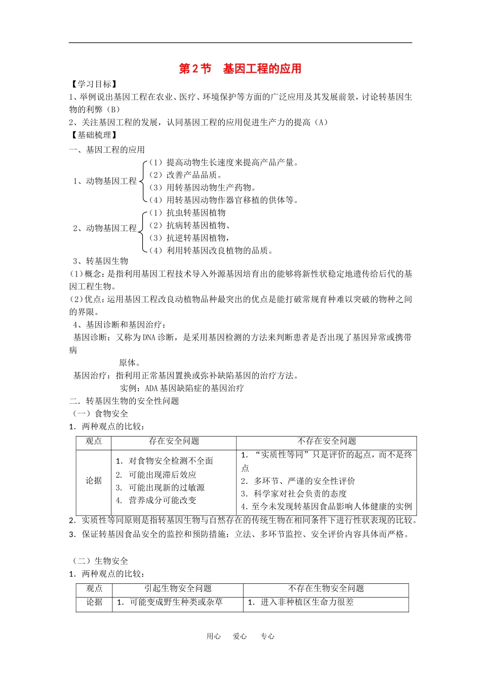 高中生物：1.2 基因工程的应用 学案（苏教版选修3）_第1页
