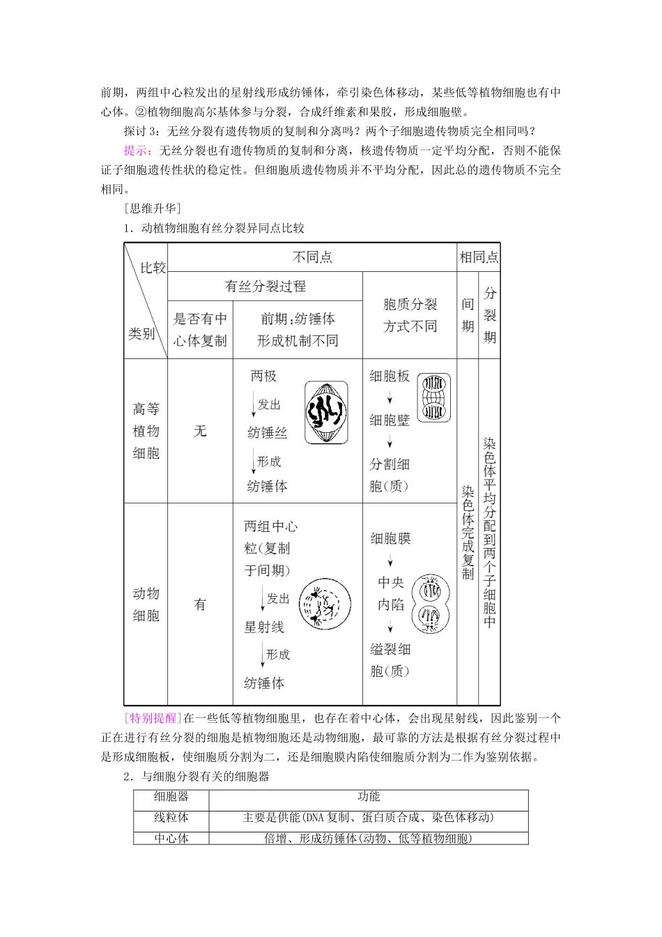 高中生物 第六章 细胞的生命历程 第1节 第2课时 动物细胞的有丝分裂、无丝分裂及观察根尖分生组织细胞的有丝分裂学案 新人教版必修1-新人教版高一必修1生物学案_第2页