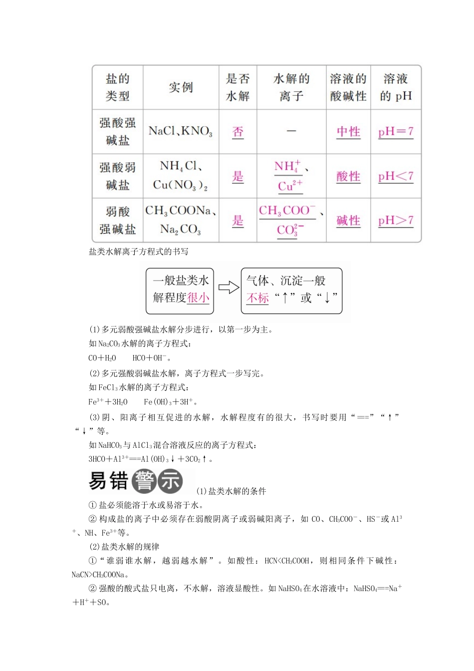 （全国版）高考化学一轮复习 第8章 水溶液中的离子平衡 第3节 盐类的水解学案-人教版高三全册化学学案_第2页