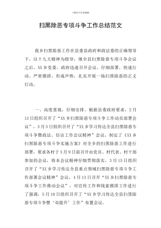扫黑除恶专项斗争工作总结范文
