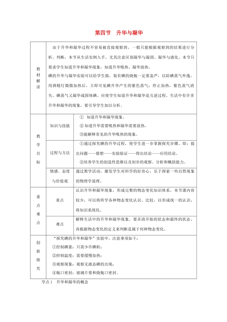 九年级物理全册 第十二章 第四节 升华与凝华学案 （新版）沪科版-（新版）沪科版初中九年级全册物理学案_第1页