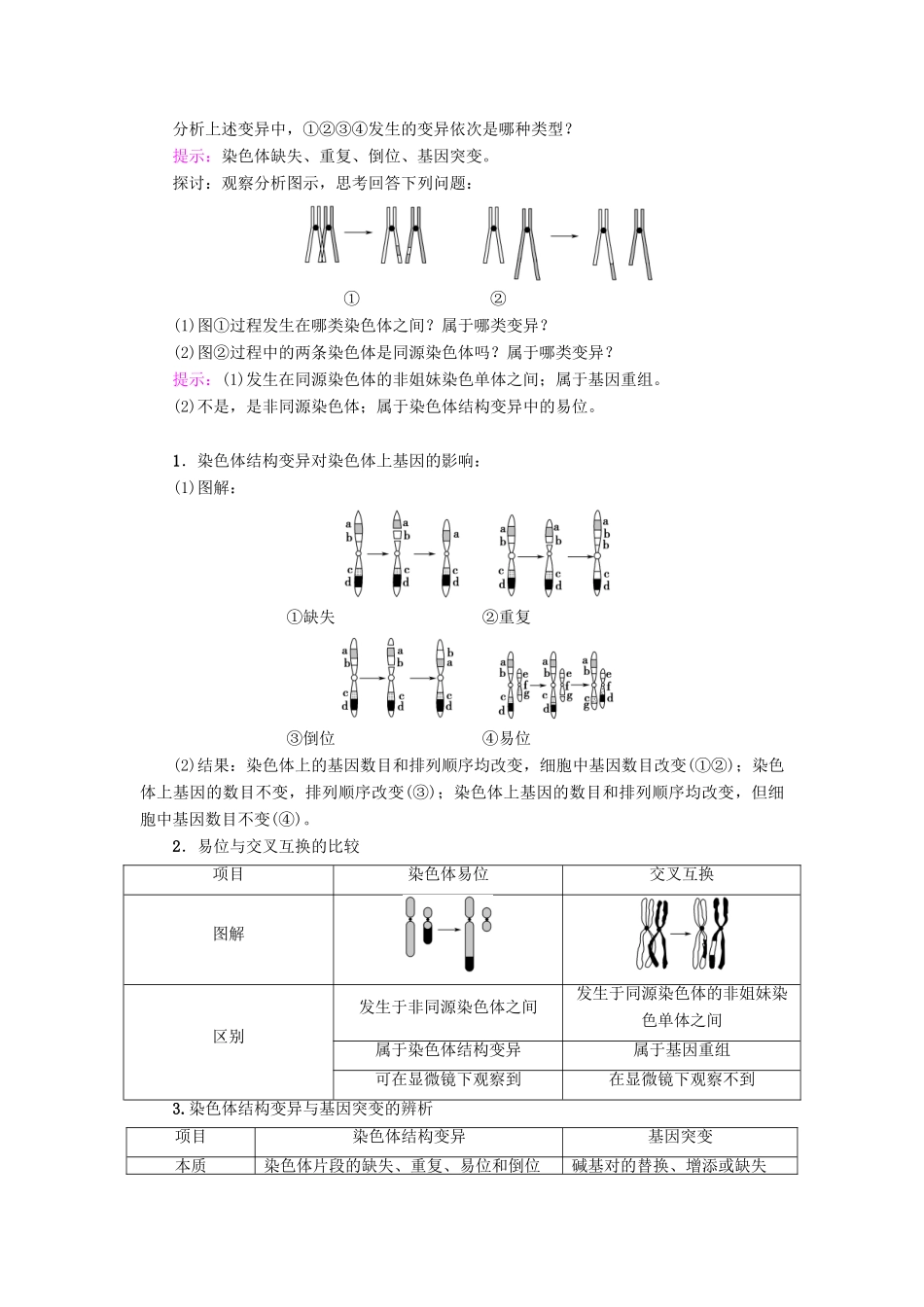 高中生物 第五章 基因突变及其他变异 第2节 染色体变异学案 新人教版必修2-新人教版高一必修2生物学案_第2页