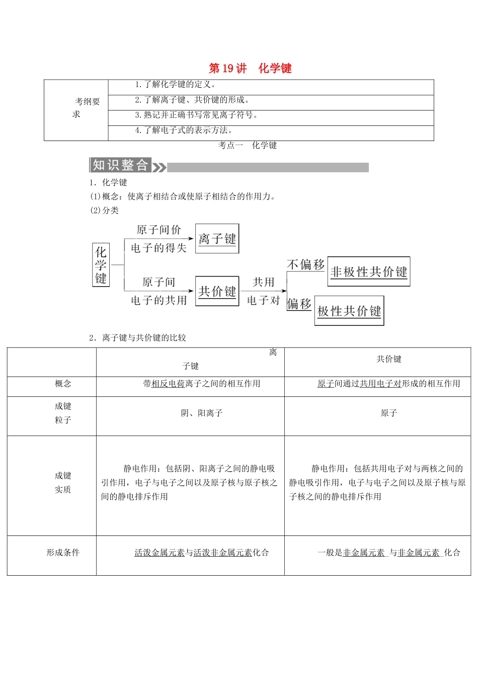（通用版）高考化学微一轮复习 第19讲 化学键学案-人教版高三全册化学学案_第1页