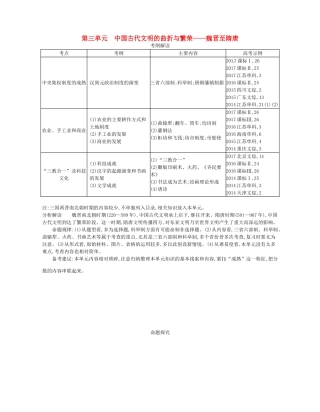 （新课标版）高考历史一轮复习 第三单元  中国古代文明的曲折与繁荣——魏晋至隋唐讲学案-人教版高三全册历史学案